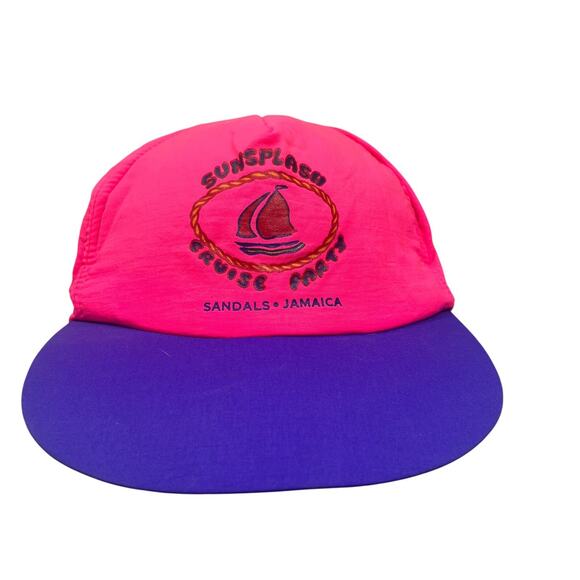 Vintage 90s SunSplash Cruise Party Hat Sandals Jamaica Neon Pink Purple Cap